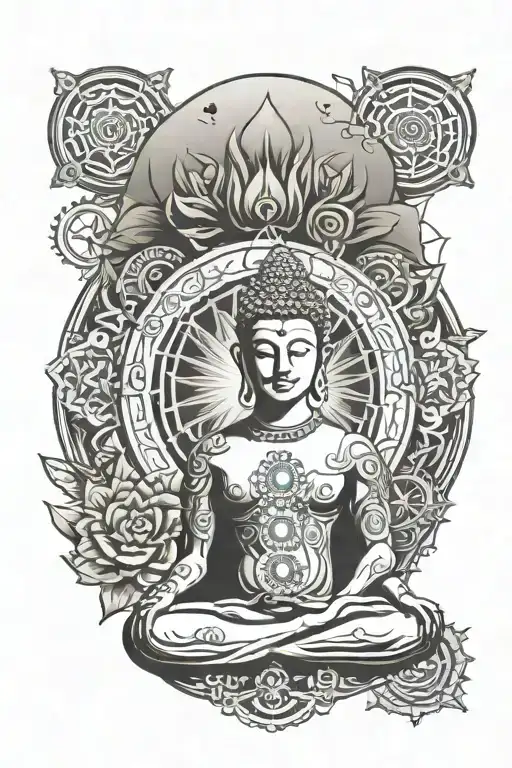 7 chakras with buddha inner peace tattoo design idea