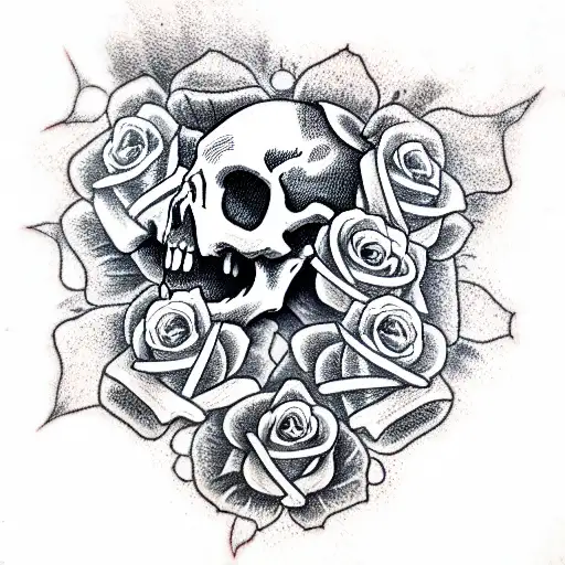 Skull and Roses tattoo design idea