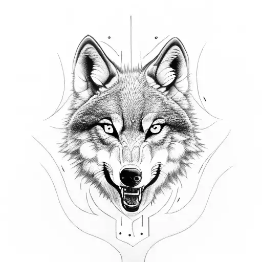 A female wolf growling tattoo design idea