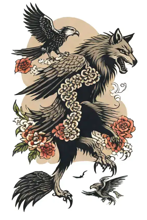 wolf and eagle  tattoo design idea