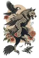 wolf and eagle  tattoo design idea