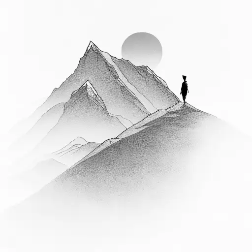 Silhouette of a wanderer on a mountain peak tattoo design idea