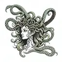 Medusa mostly black but snakes lightly florescent bright color lines  tattoo design idea