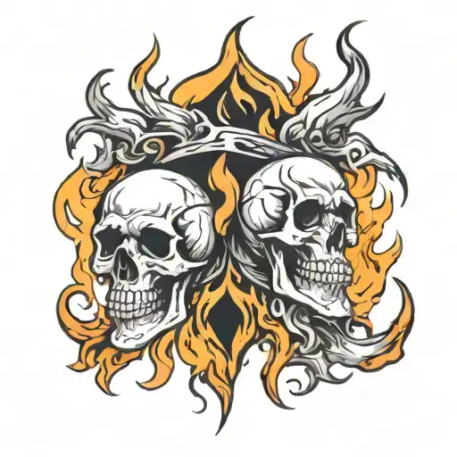 skulls and flames tattoo design idea