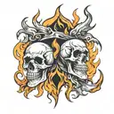 skulls and flames tattoo design idea