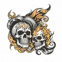 skulls and flames tattoo design idea