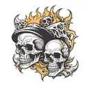 skulls and flames tattoo design idea