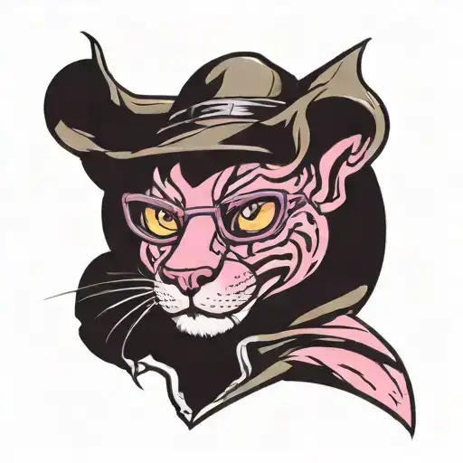 pink panther in suglasses, fiminine   tattoo design idea