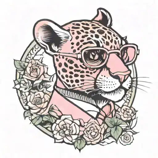 pink panther in suglasses, fiminine   tattoo design idea