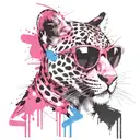 pink panther in suglasses, girl, feminine, pink, blue, white tattoo design idea