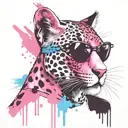pink panther in suglasses, girl, feminine, pink, blue, white tattoo design idea
