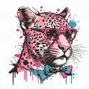 pink panther in suglasses, fiminine, pink, blue, white tattoo design idea