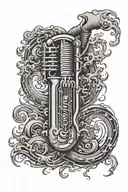 A full sleeve tattoo in black and grey, featuring waves, dandruffs, jazz, music, and a 90s / early 2000s aesthetic. tattoo design idea