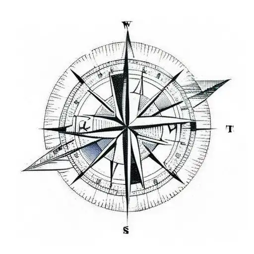 Compass with geometric shapes is an arrow in the middle tattoo design idea