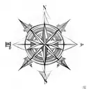 Compass with geometric shapes is an arrow in the middle tattoo design idea