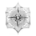 Compass with geometric shapes is an arrow in the middle tattoo design idea