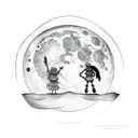 moon from dreamworks logo with two person tattoo design idea