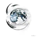 moon from dreamworks logo with two person tattoo design idea