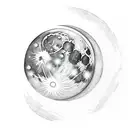 moon from dreamworks logo with two person tattoo design idea