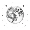 moon from dreamworks logo with two person tattoo design idea