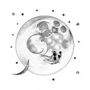 moon from dreamworks logo with two person tattoo design idea