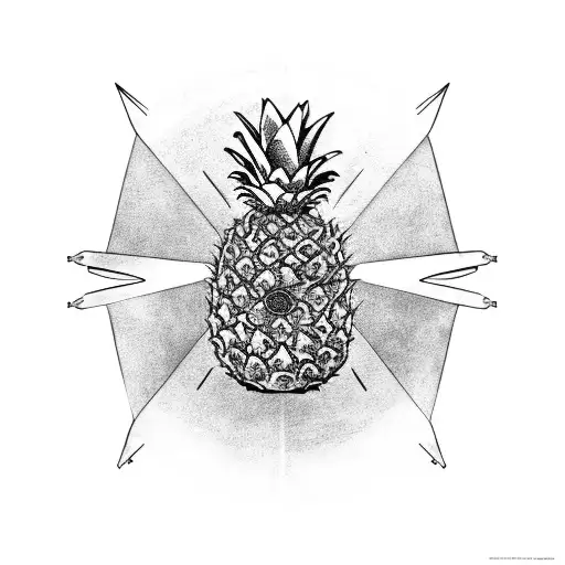 A pineapple-shaped spaceship traveling through a cosmic gaming universe tattoo design idea