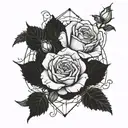 webs and roses elbow tattoo design idea