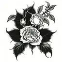 webs and roses elbow tattoo design idea