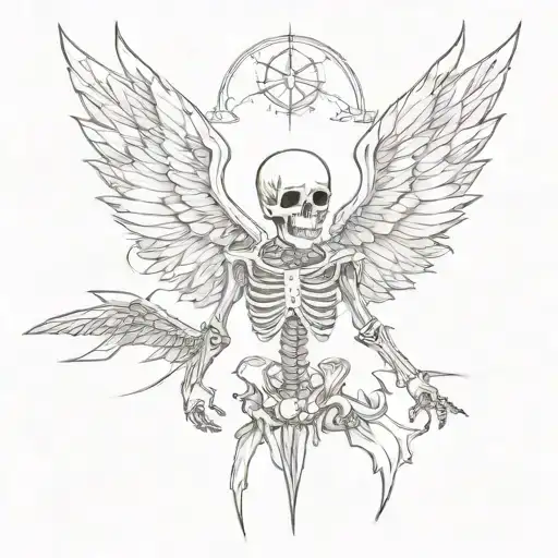 skeleton tattoo with wings and spikes  tattoo design idea