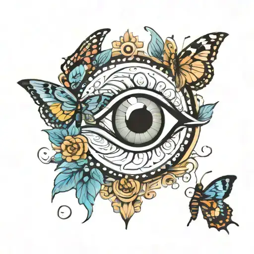 evil eye and butterfly tattoo design idea