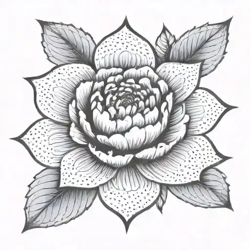A geometric mandala design incorporating elements of a peony flower in dotwork style tattoo design idea