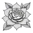 A geometric mandala design incorporating elements of a peony flower in dotwork style tattoo design idea