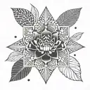 A geometric mandala design incorporating elements of a peony flower in dotwork style tattoo design idea