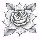 A geometric mandala design incorporating elements of a peony flower in dotwork style tattoo design idea