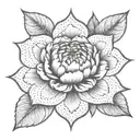 A geometric mandala design incorporating elements of a peony flower in dotwork style tattoo design idea