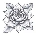 A geometric mandala design incorporating elements of a peony flower in dotwork style tattoo design idea