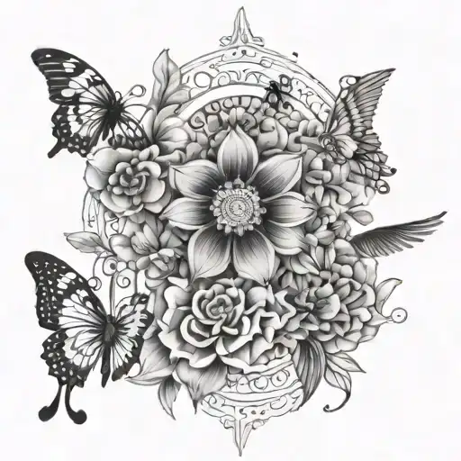 flowers, birds, butterflies, mandala design incorporating tattoo design idea