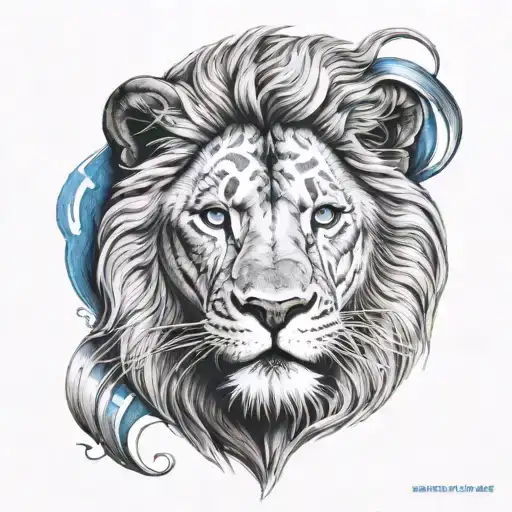 Lion with white cross over blue eye tattoo design idea