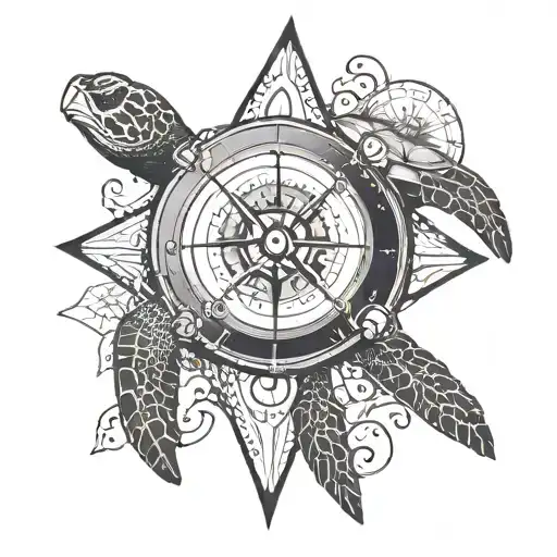 nautical compass with sea turtle  tattoo design idea