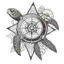 nautical compass with sea turtle  tattoo design idea