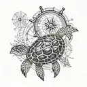 nautical compass with sea turtle  tattoo design idea