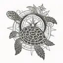 nautical compass with sea turtle  tattoo design idea