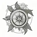 nautical compass with sea turtle  tattoo design idea