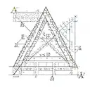 triangle with a 2 inside. at the ends of the 3 sides of the triangle the letters A E and I and the numbers 2, 8 and 0. A tattoo design idea
