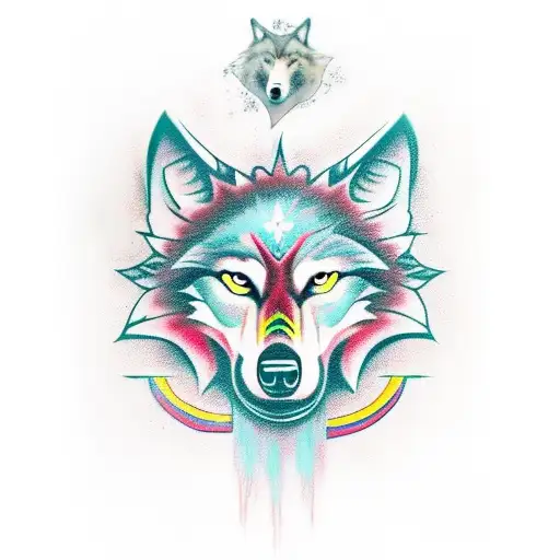 Wolf crow and santa muerte  tattoo design idea