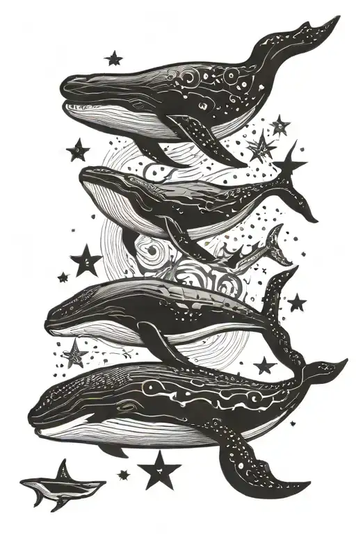 1. A single whale 2. Death 3. Vertical 4. Stars tattoo design idea