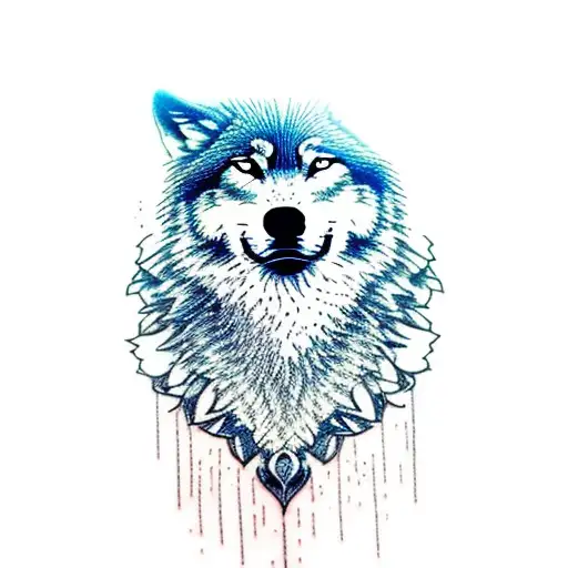 Wolf looking in water at himself as pup tattoo design idea