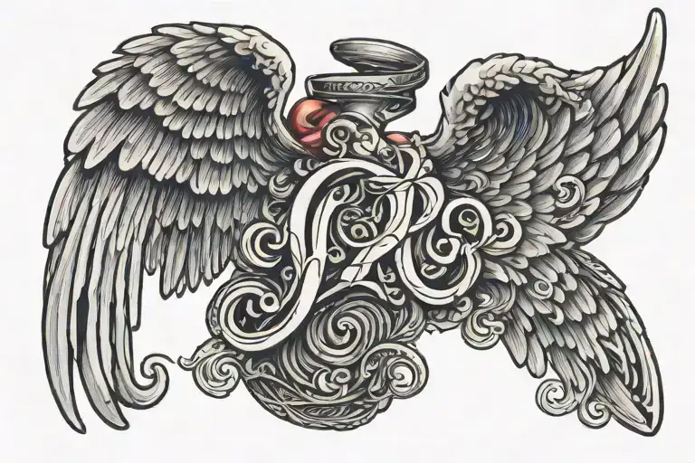 angel wings with letter J tattoo design idea