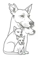 husband, wife, son, schnauzer dog and cat sitting tattoo design idea