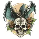 witchy skull moth tattoo design idea